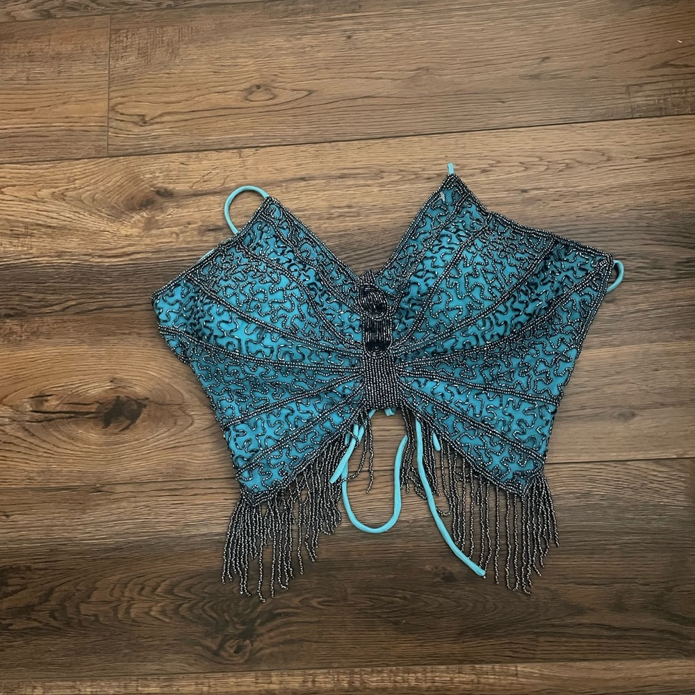 Vintage Beaded butterfly Fairy halter  Crop Top